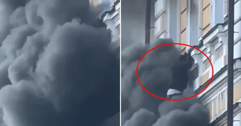 Kiev Bilimler Akademisi ne dron saldırısında akademisyenler yangın dan kaçmak için pencerelerden atladı