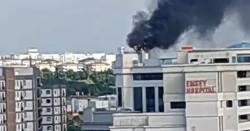 Pendik’te özel hastanede yangın paniği: Çatısı alev alev yandı!