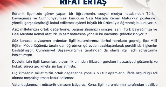 AK Parti Edremit İlçe Başkanı Rıfat Ertaş tan kınama: Milletimizin ortak değerlerine yönelik bu davranışı şiddetle kınıyoruz Balıkesir Son Dakika Haberleri Habertürk Yerel Haberler