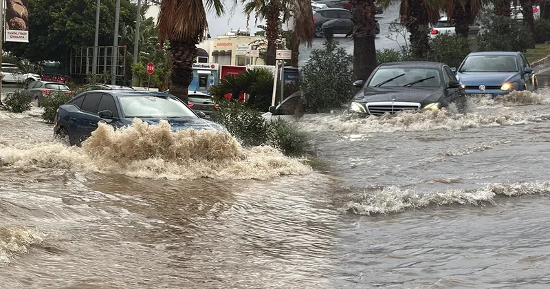 Muğla’yı sağanak vurdu! Yollar adeta göle döndü: Arabalar suda mahsur kaldı!