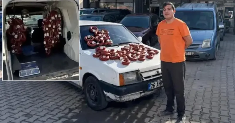 Duyanlar şaşıp kalıyor! Aracını sucuk ile takas etti