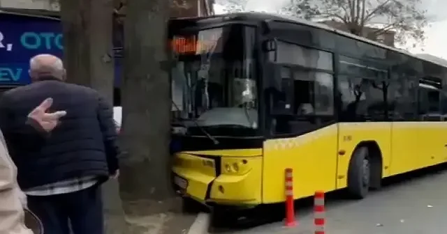Bağcılar da İETT otobüsü ağaca çarptı VİDEO İZLE