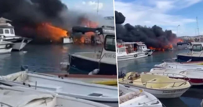 Rüzgarın etkisiyle büyüdü: 7 tekne alevlere teslim oldu