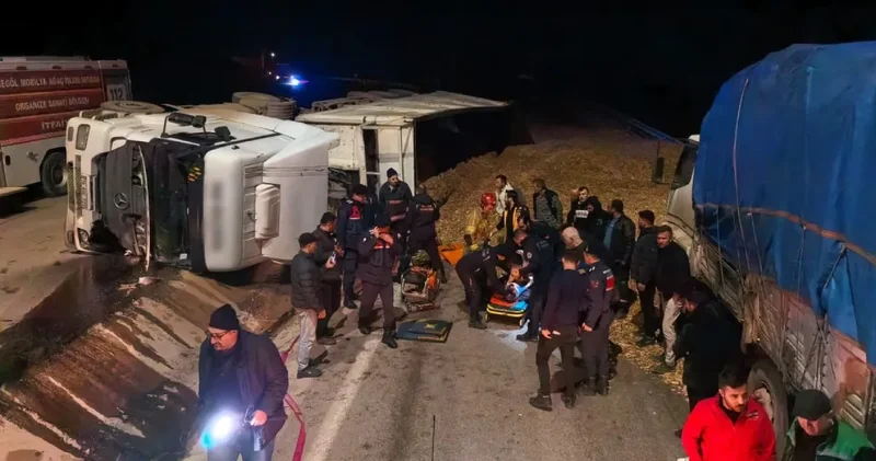 İnegöl de tır devrildi: 1 ölü