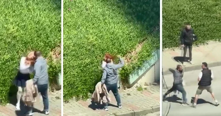 İstanbul da zorba dehşeti: Görüntüleyenlere tehditler savurdu! Kadını dövüp sürükleyerek götürdü