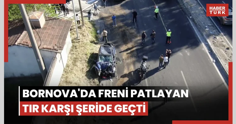 Bornova da freni patlayan TIR karşı şeride geçti