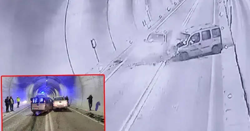 Artvin’de tünelde 7 kişinin yaralandığı kaza kamerada