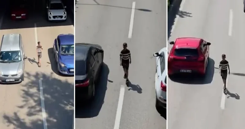 Akan trafikte akılalmaz görüntü: Araçların arasına dalan çocuk yürekleri ağza getirdi Gündem Haberleri