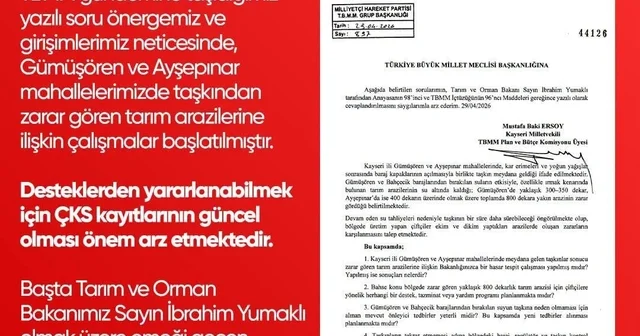 Baki Ersoy müjdeyi verdi: Hayırlı olsun Develim Ersoy un soru önergesinin ardından Develi de taşkından zarar gören tarım arazileriyle ilgili çalışma başlatıldı Kayseri Haberleri Habertürk Yerel Haberler