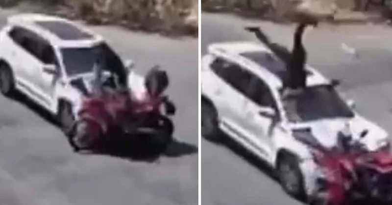 15 yaşındaki çocuğun kullandığı otomobil motosiklete çarptı, sürücü ağır yaralandı