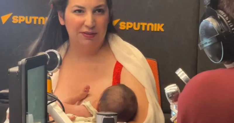 Hem emzirdi hem canlı yayına devam etti