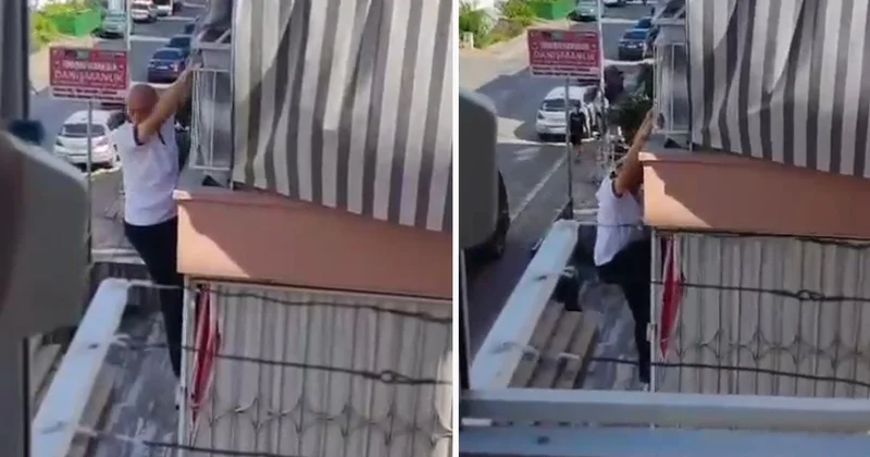 Balkon demirinde mahsur kaldı, itfaiye merdiveniyle kurtarıldı