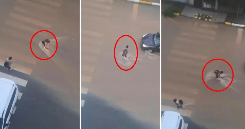 Sultanbeyli de dengesini kaybedip suya düşen çocuğa sürücü camdan el uzattı