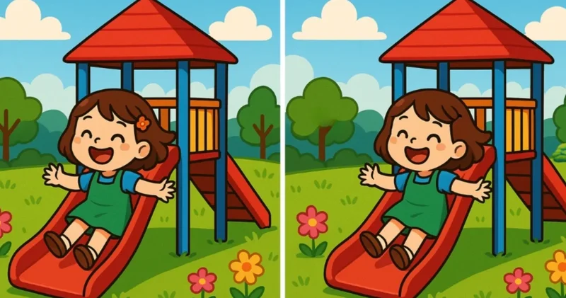 Kaydıraktan neşe içinde kayan iki kız arasındaki 3 farkı sadece yüksek IQ su olanlar 14 saniyede buluyor