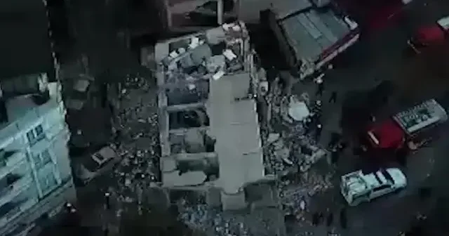 Gebze de çöken 6 katlı bina havadan görüntülendi VİDEO İZLE