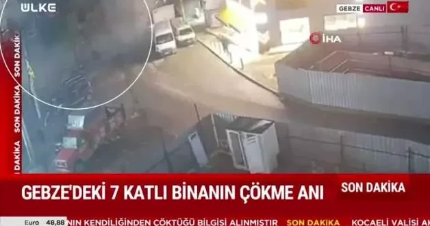 Gebze deki binanın çökme anı kamerada