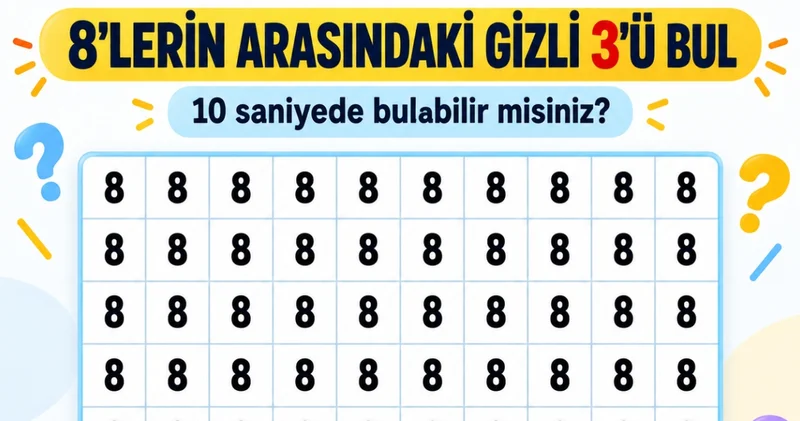 Zeka testi: 8 lerin arasındaki gizli 3 ü 10 saniyede bulabilir misiniz?