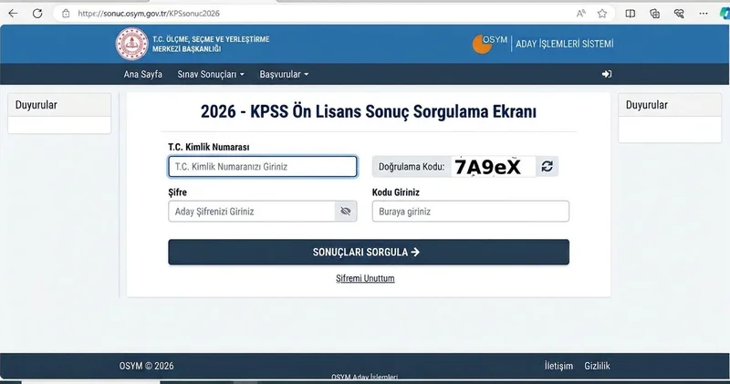 KPSS SONUÇLARI SORGULAMA EKRANI .tr ÖSYM 2026 KPSS Ön Lisans sonuçları ne zaman açıklanacak?