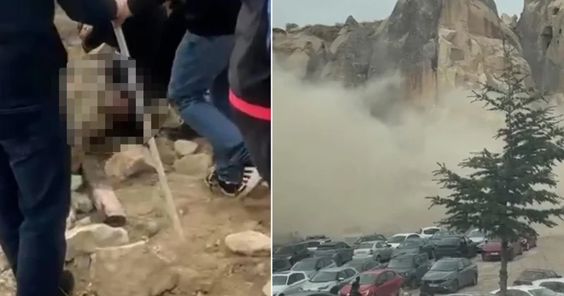 Kapadokya da peribacası çöktü! İlk görüntüler korkunç