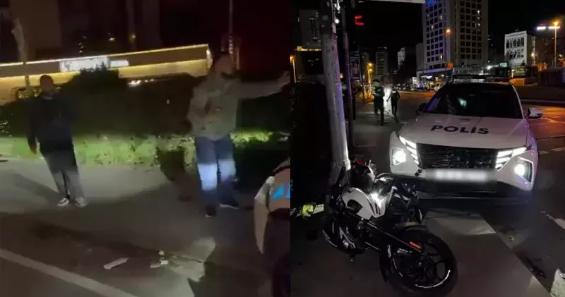 Beşiktaş’ta dur ihtarına uymayan ehliyetsiz motosiklet sürücüsü polis aracına çarptı