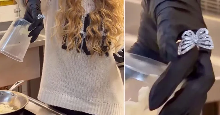 Parasını kendi kazandı, gösterişini de yapıyor: Lastik eldivenin üstüne pırlanta taktı: Soğanları pembeleşinceye kadar kavuruyoruz!