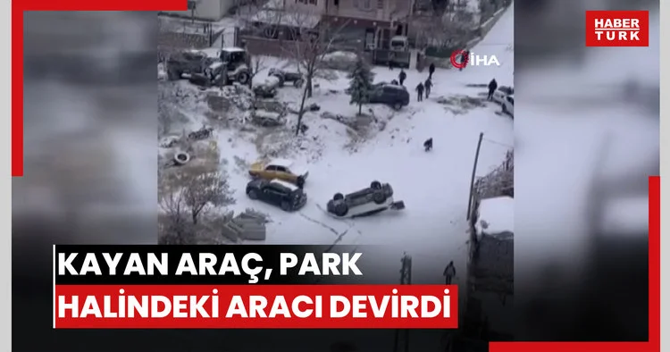 Kayan araç park halindeki aracı devirdi: O anlar kamerada
