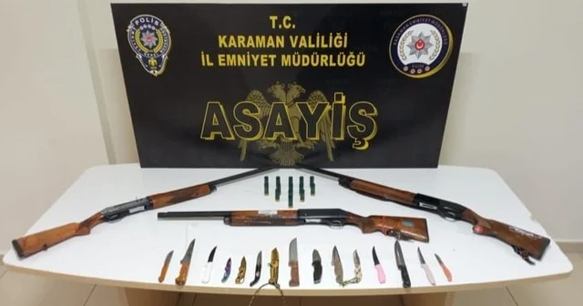 Karaman da ruhsatsız silahlar ile kaçak tütün ele geçirildi: 5 tutuklama Karaman Haberleri