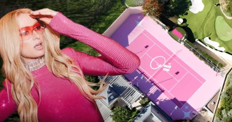 Paris Hilton un 63 milyon dolarlık malikanesinde pembe tenis kortu magazin haberleri