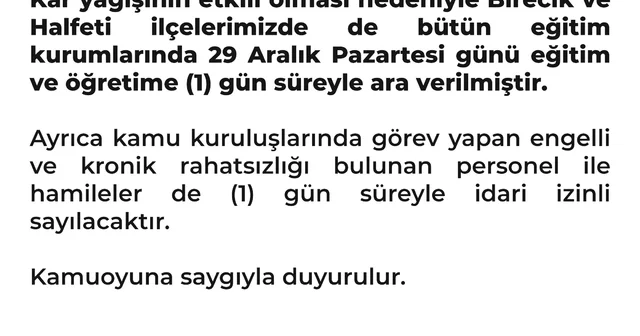 Halfeti ve Birecik te de okullar tatil edildi Şanlıurfa Haberleri