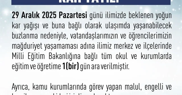 Elazığ da eğitim öğretime 1 gün ara verildi Elazığ Haberleri