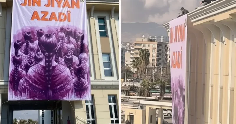 DEM Partili Cizre Belediyesi ne asılan pankartı polis indirdi