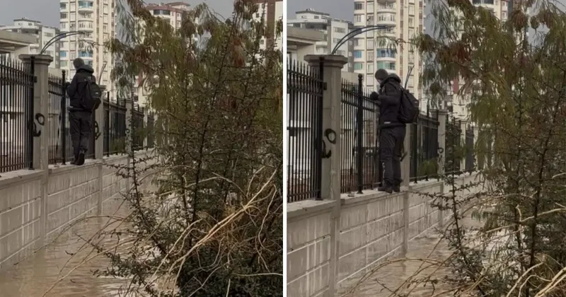 Selde kaldırım kayboldu, hastane duvarından yürüyerek geçti! O anlar kameralarda