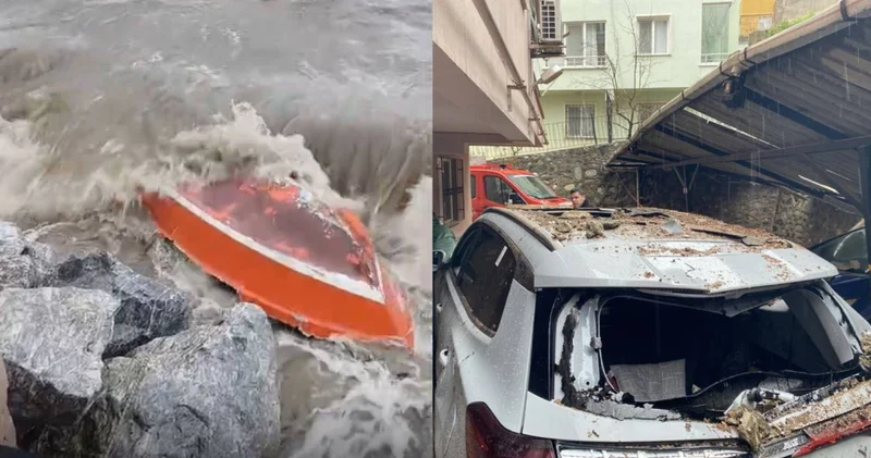 Etkili lodos Bursa yı vurdu... Tekneler battı, istinat duvarı çöktü! Son dakika haberleri