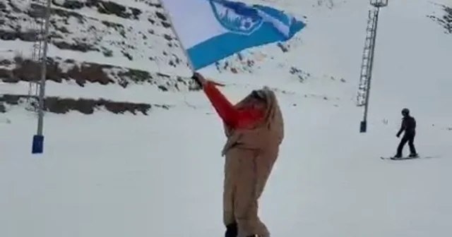 Palandöken in zirvesinden ehram ve Erzurumspor bayrağı ile kaydı Erzurum Haberleri