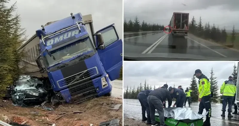 Tır otomobili çarpıp sürükledi: Feci kazada bir ölü iki ağır yaralı Eskişehir Haberleri