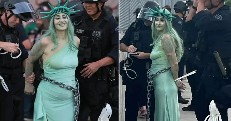 ABD polisi, Özgürlük Heykeli kılığına giren protestocuyu gözaltına aldı