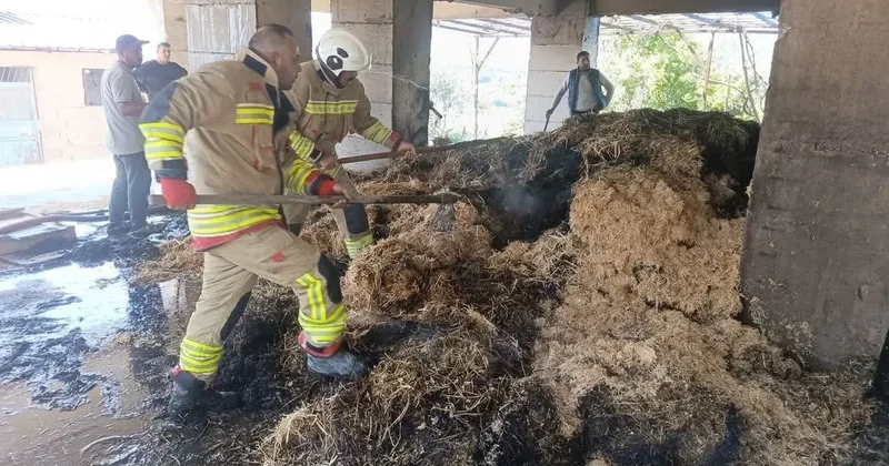 Defne’de samanlık yangını