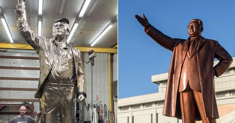 Trump ın altın heykeli Kuzey Kore liderlerinin anıtlarına benzetildi