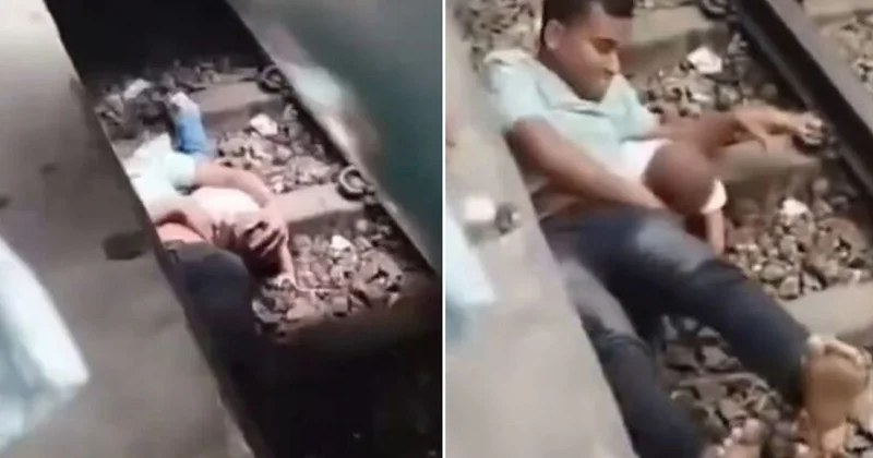 Mucize kurtuluş! Raylara düşen çocuğunu kucağına aldı, vagonlar üzerinden geçti