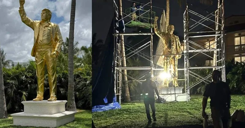 Trump ın en sevdiği binaya 7 metrelik altın heykeli dikildi Sözcü Gazetesi