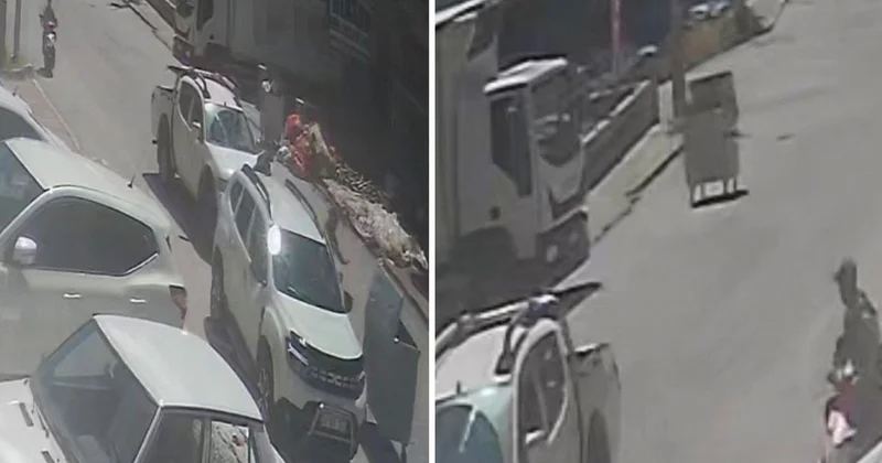 Başına buyruk çöp konteyneri kontrolden çıktı, caddeyi birbirine kattı