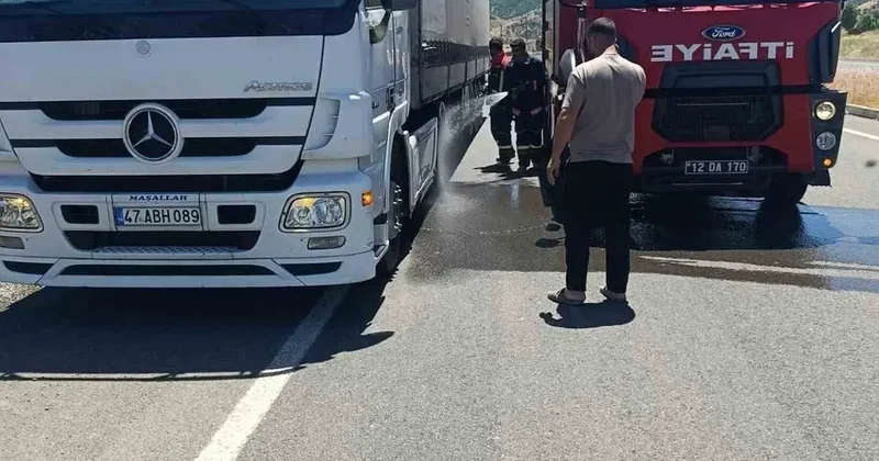 Seyir halindeki tırın lastikleri alev aldı