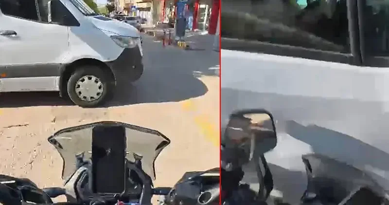 Minibüsle çarpışan motosikletli yaralandı; kaza kask kamerasında