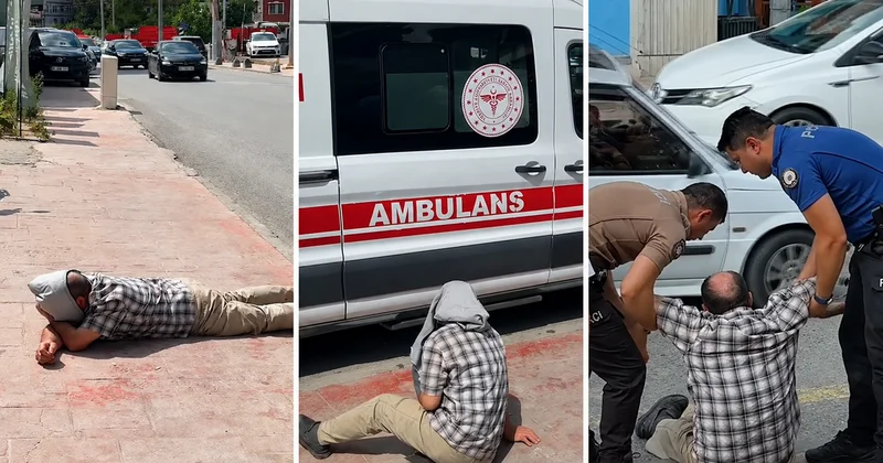 Kaldırımda sızan alkollü vatandaş ekiplere zor anlar yaşattı