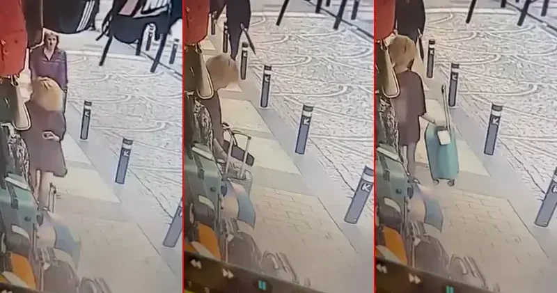 Kadıköy de mağazanın önündeki valiz hırsızlığı kamerada