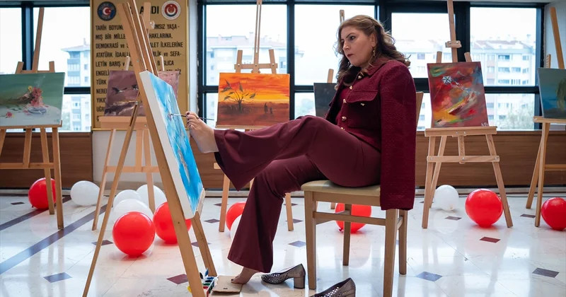Ayaklarıyla resim yapan ressam Ayşe Işık, eserlerini Ankara da sergiledi