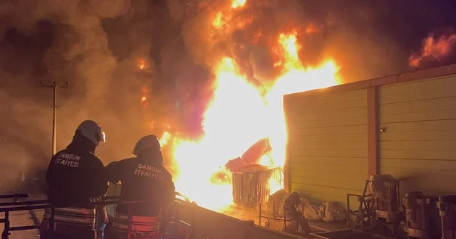 Samsun da geri dönüşüm fabrikasında yangın Samsun Haberleri