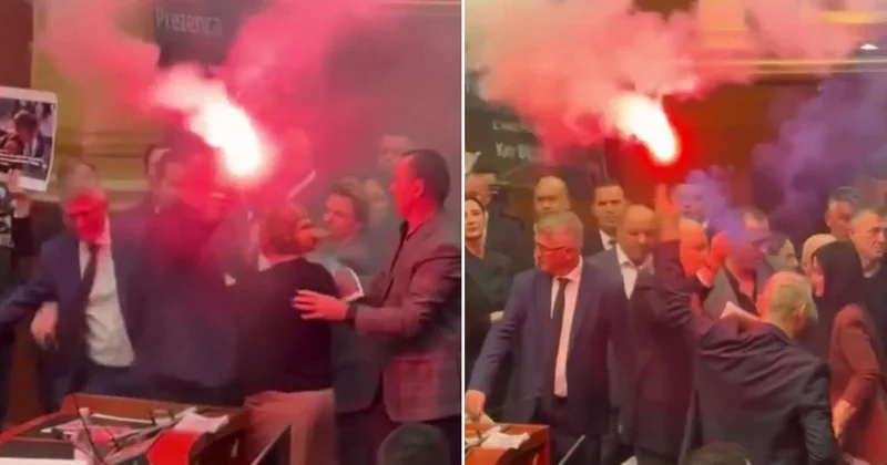 Parlamentoda büyük arbede! Meşaleler yakıldı, şişeler havada uçuştu