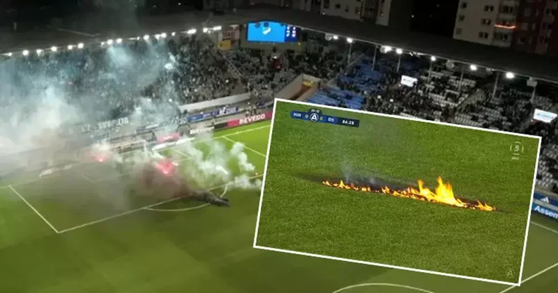 İsveç te takımları küme düşen taraftalar sahayı yaktı Fanatik Gazetesi Futbol Haberleri Spor