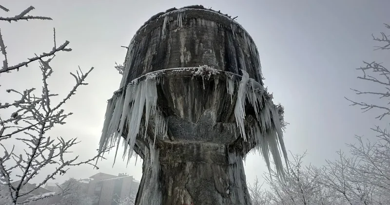 Görenler gözlerine inanamadı: 20 metrelik dev kule dondu